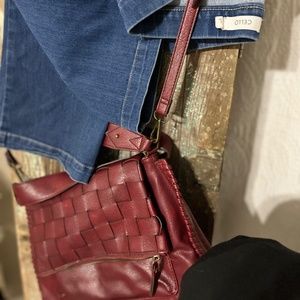Cello brand bell bottoms and vegan leather red purse